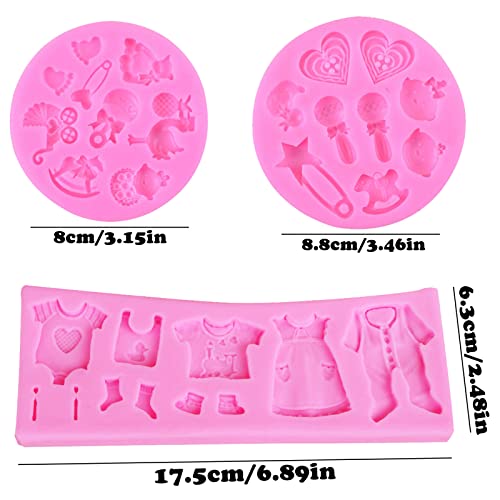 SZQIUNUBI Baby Shower Silicone Mould Set 4 Pieces Baby Baptism Fondant Mould Baby Silicone Cake Mould Set Baby Clothes Molds Gummy Sugar Candy for Baby Shower Baptism Fudge Chocolate Cake, Pink - Image 4