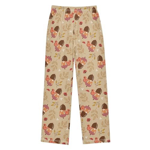 ZZXXB Lovely Squirrel and Leaves Boys Long Pants Soft Trousers Elastic Waist Kids Lounge Bottoms with Pockets S-XL