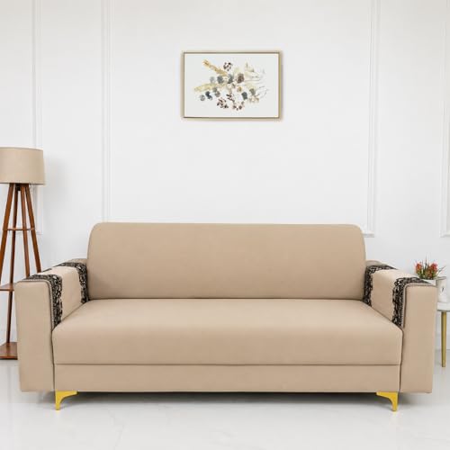 Image of Homerz Premium 'Maharaja Paradise Series' Sofa Cover | Net Fabric Sofa Cover | Washable, Anti-Dust Backed & Wrinkle Resistant Cover (Beige Empress, 2 pc Armrest, Armrest)