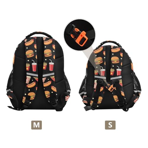 Emelivor Burgers Chips Black Kids Backpack Toddler School Backpack Book Bag Backpacks Schoolbag for Girls,M3