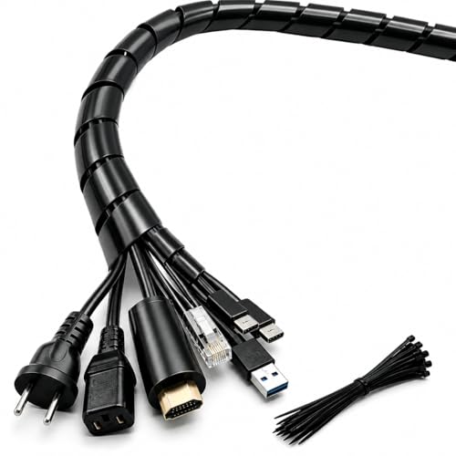 Shinfly Gaine Cable, 2X6M Gaine Spirale Flexible, Protection Cable Electrique, Management pour Câble Électrique 6mm & 8mm, Tube d'Enroulement pour Bureau,...