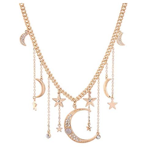 HMOOY Collar con Colgante De Luna Y Estrella De Cristal A La Moda Chapado En Oro Colgante De Fase De Estrella Retro Delicado Collar De Cadena Accesorios Joyería para Mujeres Y Niñas Cover