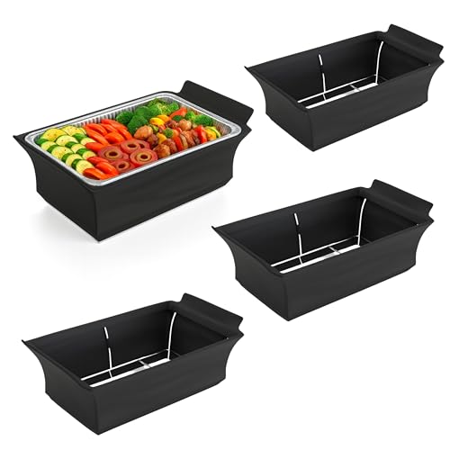 Chafer Wind Guard by Merchlio- 4 Pack | Handle Covered Chafer Dish Covers | Fitted, Washable & Elegant Buffet Decor | Functional Catering Wind Guard | Black