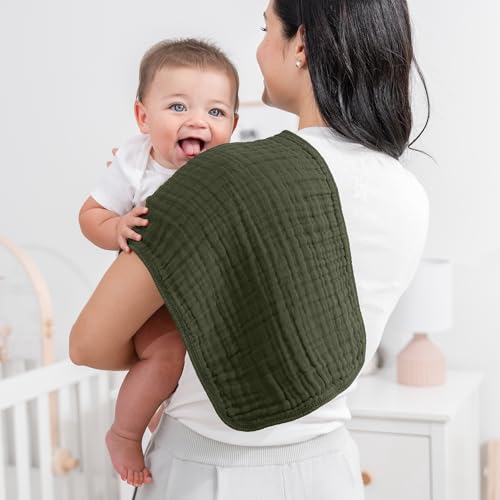 Image of Comfy Cubs Muslin Burp Cloths 20 inch x 10 inch, Pack of 10 - Large, 6-Layer, Ultra Absorbent 100% Cotton for Baby Drool and Messes - Soft, Safe & Gentle Baby Burp Cloths for Boys & Girls - Kelp