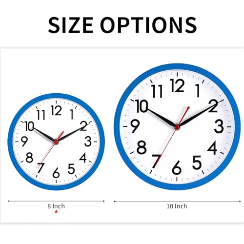 Image of AKCISOT Wall Clock 8 Inch Silent Non-Ticking Modern Clocks Battery Operated - Analog Small Classic for Office, Home, Bathroom, Kitchen, Bedroom, School(Blue)