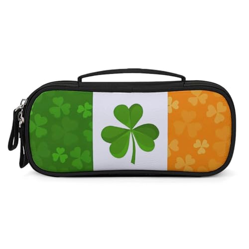Neceser de piel sintética duradera con diseño de bandera de Irlanda y asa