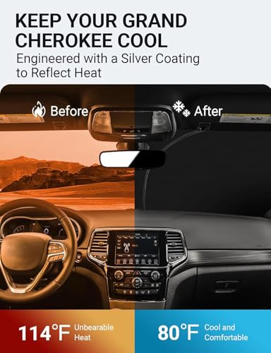 Image of Proadsy Windshield Sun Shade for Jeep Grand Cherokee 2014-2025 2026 4-Layer Foldable Front Sunshade Protector Sun Visor Blocks UV Rays Keep Car Cooler