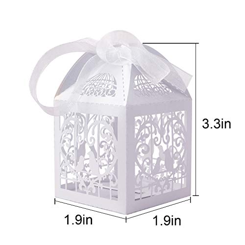Gospire 50pcs Deluxe Party Wedding Favor Super Gift Laser Cut Pearl Paper Ribbon Candy Boxes Gift Box Bombonera Classical Bird Style (White) - Thumbnail 5