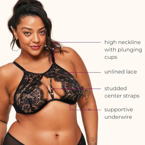 Adore Me Emmeline Unlined Underwire Bra - 30A-38DD High-Neck Lace Bra for Women with Stud Detail & Adjustable Straps2