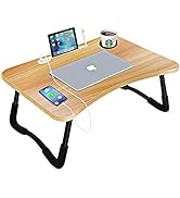Laptop Bed Desk,Portable Foldable Laptop Lap Desk Tray Table with USB Charge Port/Cup Holder/Stor...