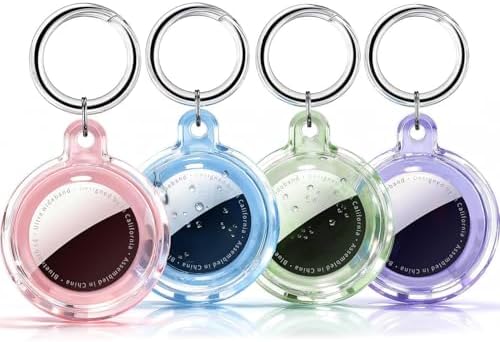 Galafoki 4 Pack Compatible with AirTags Holder Case with Keychain,IPX8 Waterproof, Clear Air Tags-4 Pack Air Tags Item Finders Case for Kids,Dog,Car Keys,Luggage -Pink/Purle//Blue/Purple/Black/White