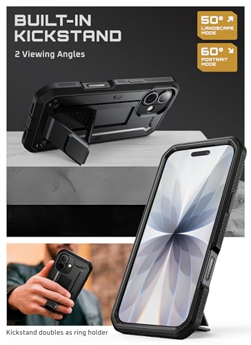 Image of SUPCASE for iPhone 17 Case with Camera Control Button (Unicorn Beetle Pro), [Built-in Kickstand & Screen Protector] [Military-Grade Protection] Full Body Heavy Duty Phone Case, Black