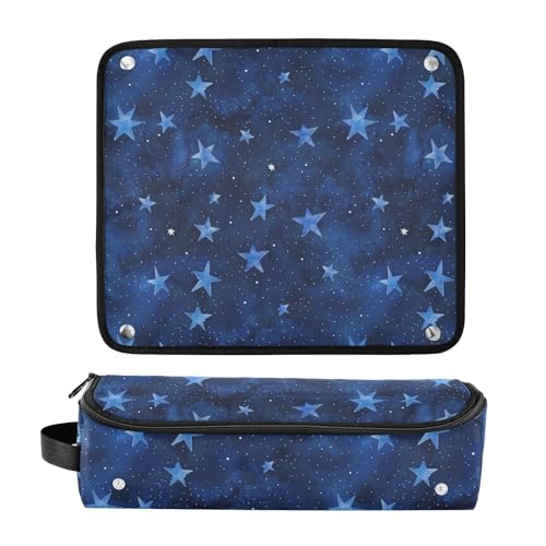 Bolsa de viaje para herramientas de cabello para mujeres con tapete resistente al calor removible, estuche doble capa para planchas y accesorios de cuidado capilar, diseño Deep Blue Stars miniatura 3