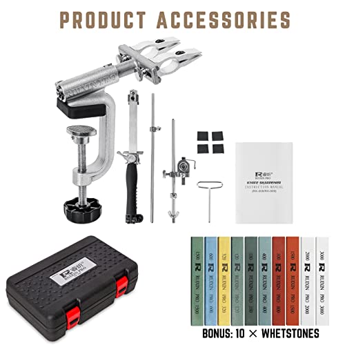 RUIXIN PRO RX-009 Professional Knife Sharpener with 10 Whetstones, 360° Rotation Flip Design Fixed-Angle Aluminum Alloy Kitchen Chef Knife Sharpening Kit Abrasive Holding System Tools - Thumbnail 2