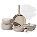 CAROTE – Batería de Cocina 15 Piezas, Ollas y Sartenes Antiadherentes, Mango Desmontable, Color Blanco Crema, Compatible con Inducción, Gas y Horno