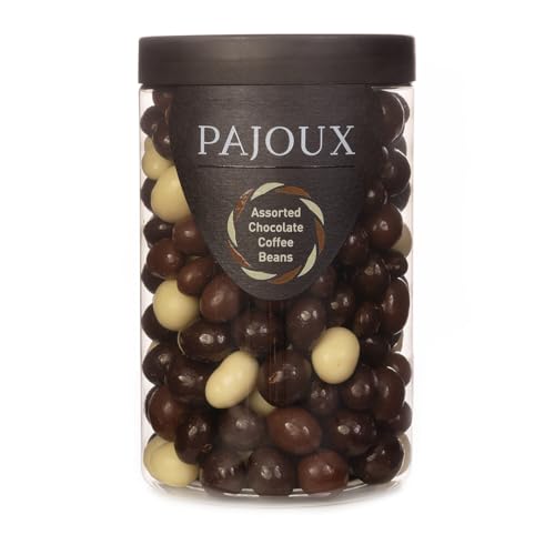 Pajoux Assorted Chocolate Coffee Beans (Large) 270g | Chocolate Covered Coffee Beans in a Gift Jar - Espresso Bean - Mocha - Palm Oil Free