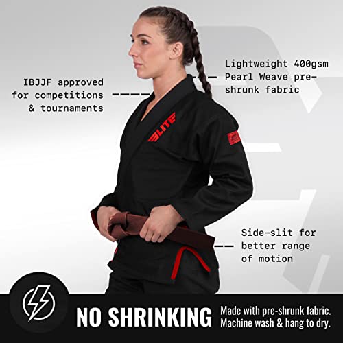Elite Sports Ultra-Light Women's Bjj Gi - Ibjjf Jiu-Jitsu Gi For Girls And Women (See Special Sizing Guide) (Black, 4) #TOP1