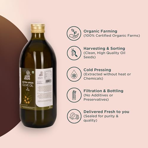 Image of Pure & Sure Extra Virgin Olive Oil 1Ltr | 100% Natural and Cold Extracted | Perfectly Edible for Salads, Dressing & Much More | Healthy with Zero Cholesterol & Low Fat | Imported from Spain