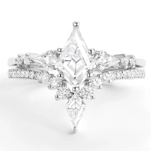1.5ct Kite Cut Moissanite Wedding Ring Set for Women Silver or 10K/14K/18K Solid Gold Custom Engraved Antique Kite Shape Moissanite Wedding Band Set for Women Promise Ring Set 2pcs3