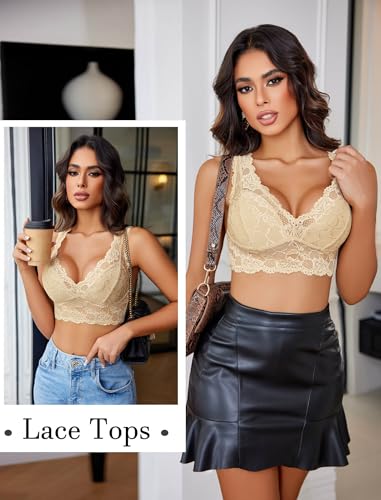 Image of Avidlove Bralettes for Women Lace Bra Non Padded Longline Bralette Deep V Triangle Sexy Everyday Lingerie Bras