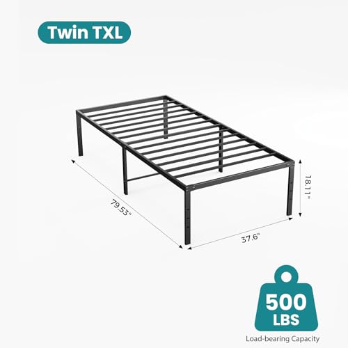 Image of Sweetcrispy Twin XL Size 18 Inch Platform Bed Frame, Heavy Duty Metal Foundation Frame, Noise-Free Sturdy Steel Slats, Underbed Storage, No Box Spring Needed, Quick Setup
