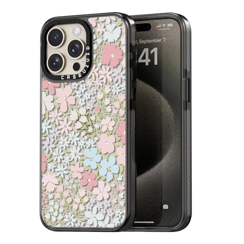 Compatible avec iPhone 15 Pro Max coque noire motif rose 17 cm