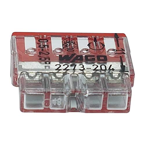 Wago 10 Stück COMPACT Verbindungsklemme Ø 0,5-2,5 mm² 4-polig transparent rot 2273-204