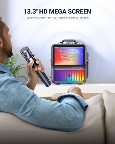 SEALIGHT Karaoke Machine for Adults-with Screen 13.3", Karokee Machine with 350W Bluetooth Speaker, 2 Wireless Mics, DJ Lights & Pitch Correction, Professional Karaoke System for Home Party(Upgraded)