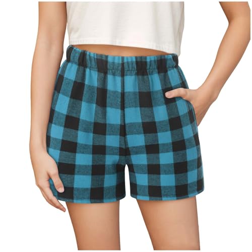 Girls Sports Shorts High Waisted Elastic Waist Cotton Grid Short Pants Kids Girls Summer Athletic Gym Wear for Running