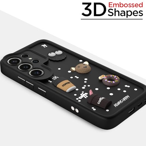 Image of Pikkme Back Cover for Samsung Galaxy S25 Ultra 5G | 3D Bear Silicone Cute & Fun Coffee Cartoon | Full Body Protection Bumper Case (Black)