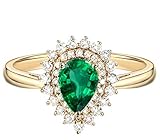 KnBoB Ring 1.1ct Emerald Diamond Flowers Ring Engagement Ring Gold Green Emerald Size J 1/2 Ring for Women 18K Gold