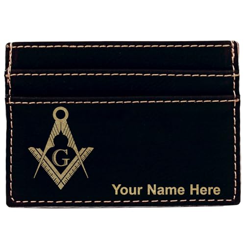 LaserGram MCW Money Clip Wallet, Freemason Symbol, Personalized Engraving Included (Black with Gold)