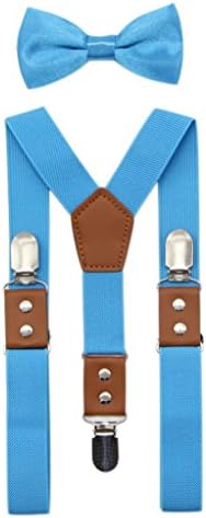 JAIFEI Suspender & Bowtie Set For Men & Boys Durable Clips & High End PU Leather (Boys(32 Inches), Turquoise)