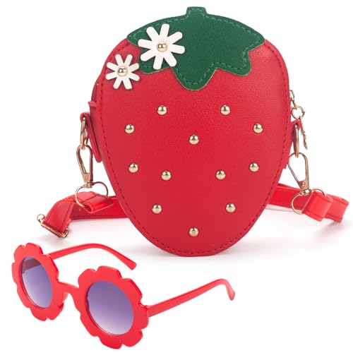 LJCTULY Strawberry Purse for Girls Toddler Crossbody Bag with Rivets - Fruit Shaped Kids Purse