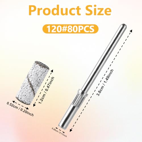 80 Pcs Nail Drill Bit Small Sanding Bands for Nail Drill Nails Sanding Drills Bits Set including 5.2mm Mini Mandrel Bit 180 Grit Sand File for Nails Tech Must Haves (White) - Image 2