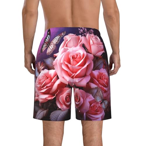 Men's Swim Trunks Quick Dry Bathing Suits Rose and Butterflies Beach Board Shorts Swimwear with Pockets3