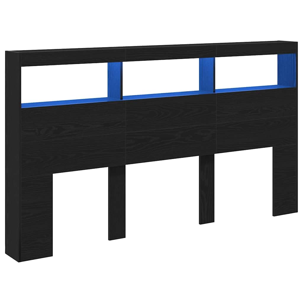 vidaXL Cabecero de Cama con LED Roble Negro 180x17x102 cm, cabecero, Armario de Cama, cabecero con estantería, cabecero de Cama con almacenaje