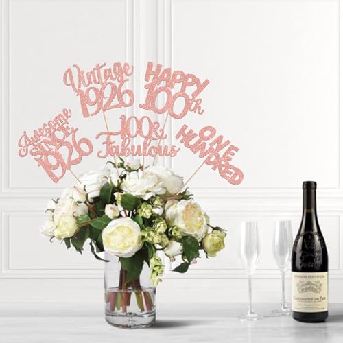 Image of 15 PCS 100th Birthday Centerpiece Sticks Happy 100th Vintage 1926 Table Flower Centerpieces Sticks Cheers to 100 Fabulous Floral Decorations 100th Birthday Party Centerpieces Supplies Rose Gold