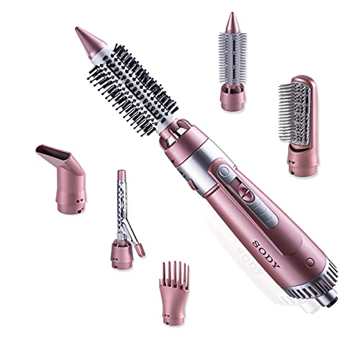 Brosse Soufflante Rotative 6 En 1,Brosse Chauffante Brushing Pour Hair Straightener Et Curly,Céramique Boucler Pour Cheveux Lissante Et Bouclés,Court Et Longs-SODY