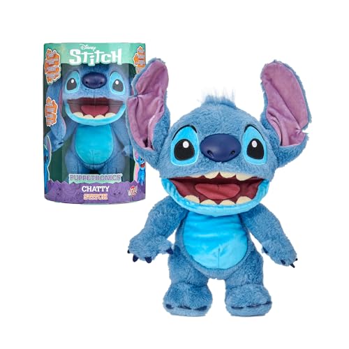 Disney Chatty Stitch Deluxe Puppetronic Interactive Plush Toy with Puppet Barrel 50+ Movements and Sounds Ages 6+ Famous (RE001000)