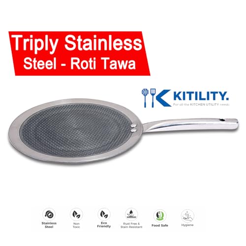 Image of Steels Hexa Comb Roti Tawa 28cm - 2.5mm Thick Triply Non-Stick Flat Pan for Rotis & Chapatis | Compatible with All Cooktops Including Gas & Induction | Durable Premium Design,Capacity 0.54ltr
