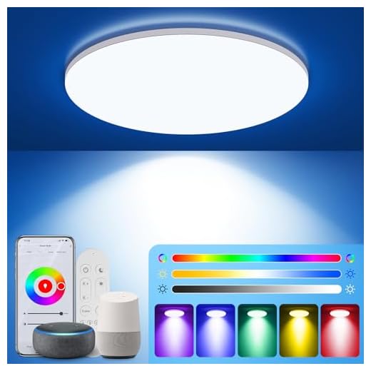 KingMile 24W LED Deckenleuchte,Smart LED Deckenlampe mit Fernbedienung,RGB LED Deckenleuchte Dimmbar,synchronisiert mit Musik,App-Steuerung und Kompatibilität mit Alexa/Google Assistant-Rund