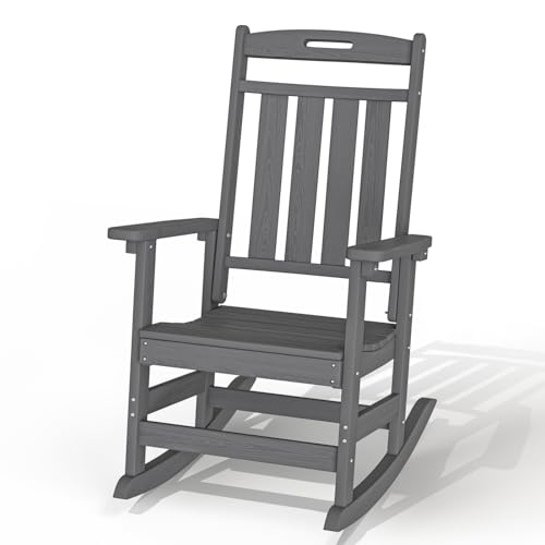 Oversized Outdoor Rocking Chair - All-Weather Resistant,HDPE Heavy Duty Patio Rockers with High Back - Perfect for Porch, Lawn, Garden, Modern Style,Grey Grey 1 PC