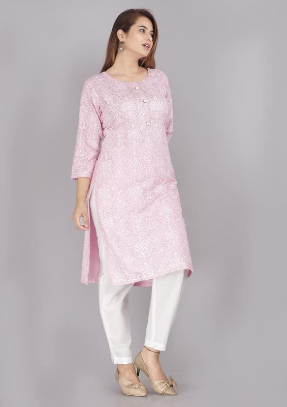 Image of JC4U Lemon Cotton Gotta Round Neck 3 /4sleeves bandej Kurta Sizes (M-XXL)