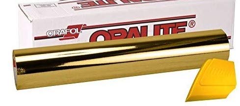 ORACAL 351 Mirror Gold Chrome Vinyl 12  x 24  Wrap Roll for Cricut, Silhouette & Cameo Including Hard Yellow Detailer Squeegee (1 roll)