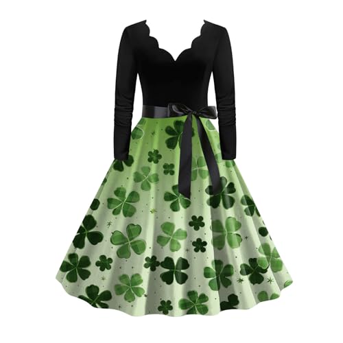 Robe Saint Patrick femme col en V imprimé vintage grande taille XL