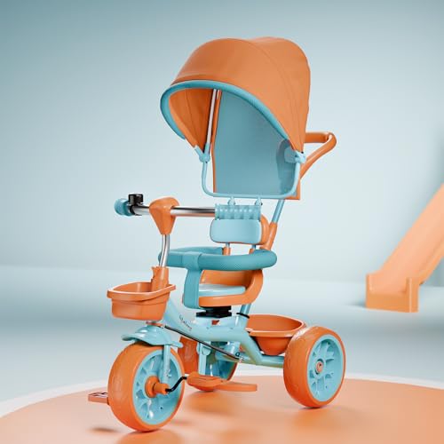 Image of Lifelong Kids Parental Control Tricycle with Canopy,Harness,EVA Wheels, Bell & Storage Basket|Baby Trike|Age Group 1 Years to 4 Years Carrying Capacity Upto 25 kg (Green /Tan)