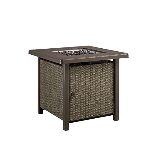 Volans Propane Fire Pit Table, 28In 40,000 Btu Outdoor Wicker Patio Propane Gas Firepit W/Steel Tabletop, Csa Certified, Hideaway Tank Holder, Lid - Khaki #TOP7