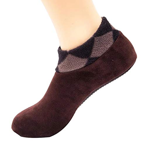 Generisch Doppelgesicht Fleece Slipper Socken für Herren Winter Bett Boden rutschfeste wärmende Hausschuhe gemütliche Wohntextilien (Coffee, One Size)
