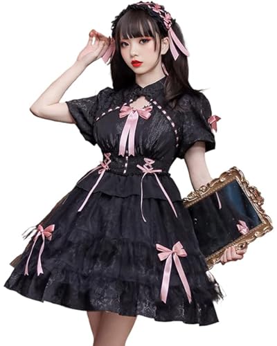 [JIURUN] コスプレ ワンピース ロリータ ゴスロリ 衣装 ロリータ 立体柄 フリル パネル拼接 コスプレ アニメ 蝶結びのテール 大きいサイズ 森ガール 甘ロリ ゴシック ドレス 女装 服 メイド クリスマス ハロウィン お嬢様 かわいい